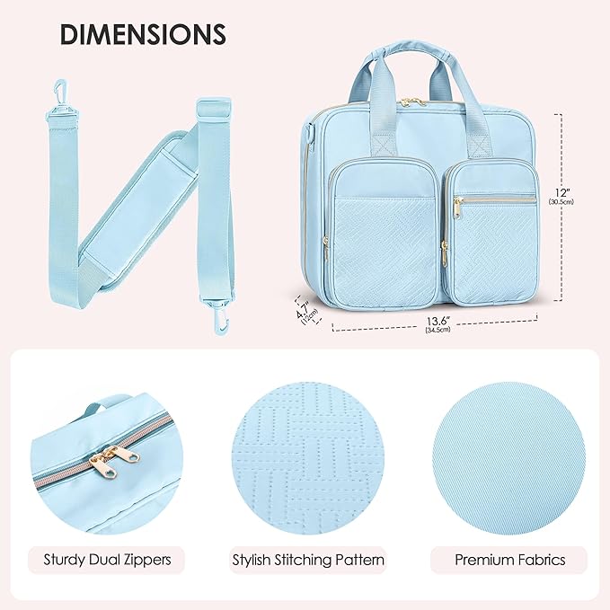 3 Ring Zipper Binder, 2 Inch Ring Binder Organizer Bag with Shoulder Strap Fits 13 Inch Laptop and 500 Sheets, Blue(Empty Bag Only)