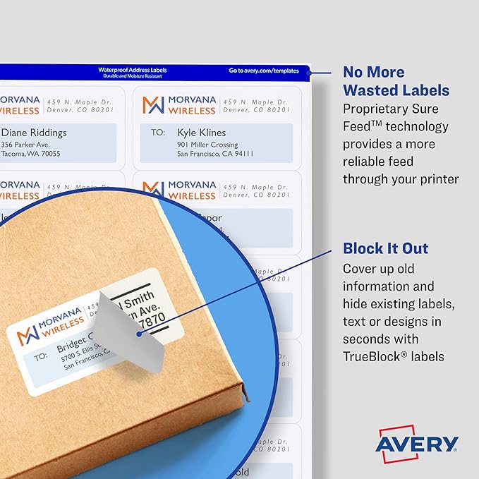 Avery Shipping Address Labels, Inkjet Printers, 100 Labels,3-1/2 x 5, Permanent Adhesive,White, 5 Packs (8168)