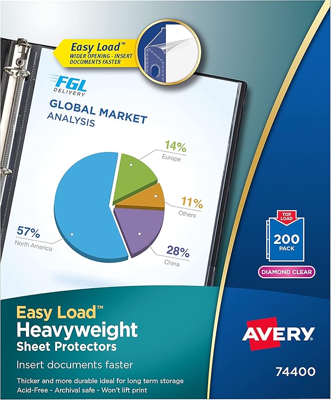 Avery Diamond Clear Heavyweight Sheet Protectors, Acid Free, Box of 200 (74400)