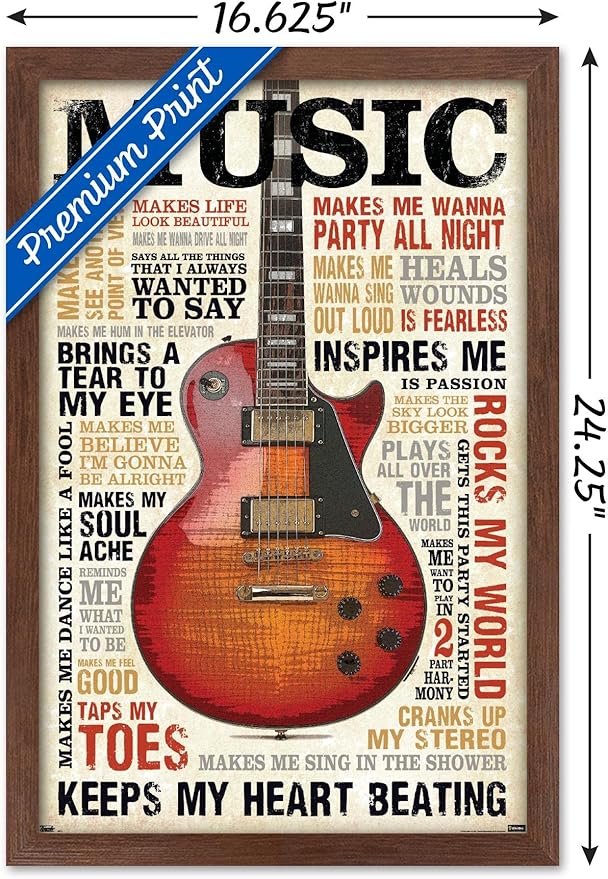 Trends International Music Inspires Me Wall Poster, 14.725" x 22.375", Mahogany Framed Version