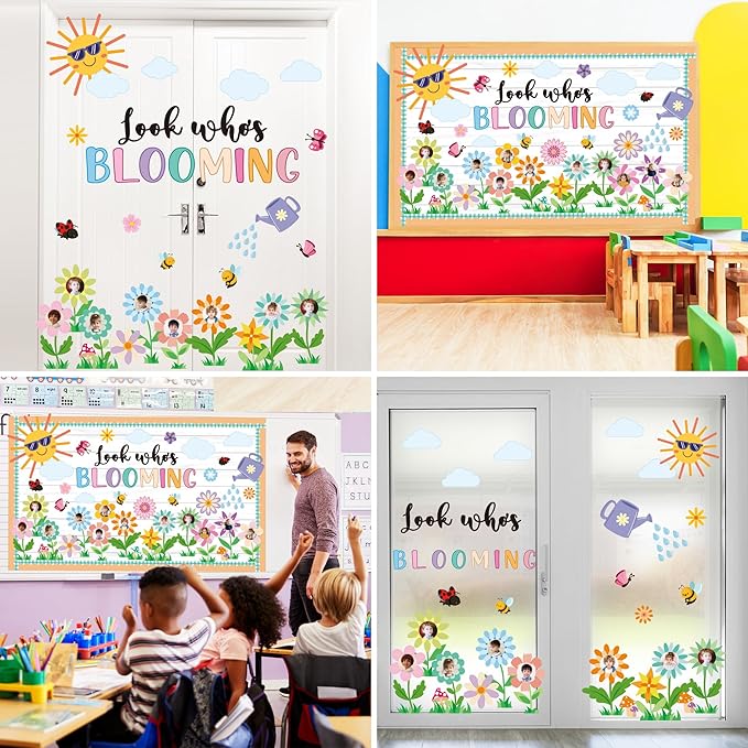 Spring Bulletin Board Decorations Set Classroom Decoration Look Who’s Blooming Spring Bloom Flower Growth Mindset Photo Posting Craft Cutout for School Offices Classroom Back to School Party Supplies