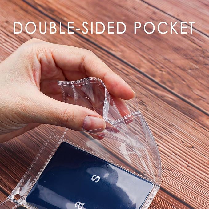 NatSumeBacis 20 A6 Binder Pockets Zipless Double-Side 3 Envelopes 2.2" x 3.5" Card Protectors for Photos Bills Organizer (A6 3 Double-Sided Pockets)