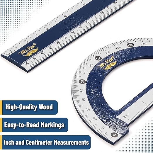 Mr. Pen- Wooden Geometry Set, 4 Pack, Triangle Ruler Set Square, Protractor Set, Protractors, Drafting Triangle, Drafting Tools & Drafting Kits, Geometry Kit, Drawing Tools