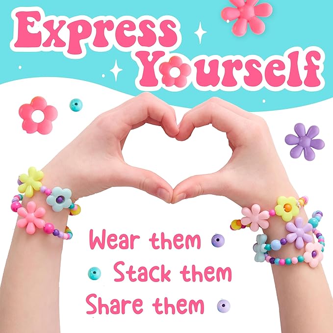 Creativity for Kids Beaded Flower Bracelet Making Kit | DIY Jewelry Craft Kit for Girls | Create 5 Colorful Beaded Bracelets to Wear, Share & Gift | Screen-Free Easter Basket Stuffers (Ages 6+)