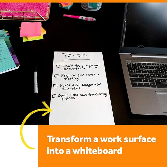 Post-it Dry Erase Sheets, 7 in x 11.3 in, 24 Sheets, Sticks Securely and Removes Cleanly