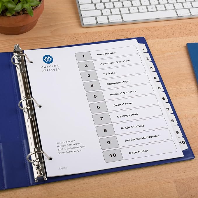 Avery Dividers for 3 Ring Binders, 10 Tabs per Set, Customizable Table of Contents, Classic White Tabs, Great for Organizing Reports, Projects, and More (6 Sets of 11823)