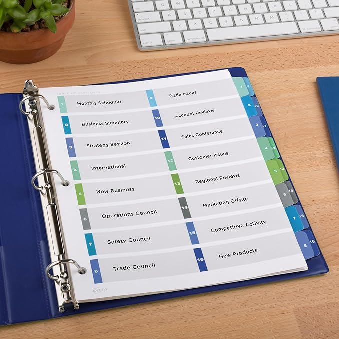 Avery Double Column Dividers for 3 Ring Binders, 16 Tabs per Set, Customizable Table of Contents, Multicolor Tabs, Great for Organizing Reports, Projects, and More (11320)