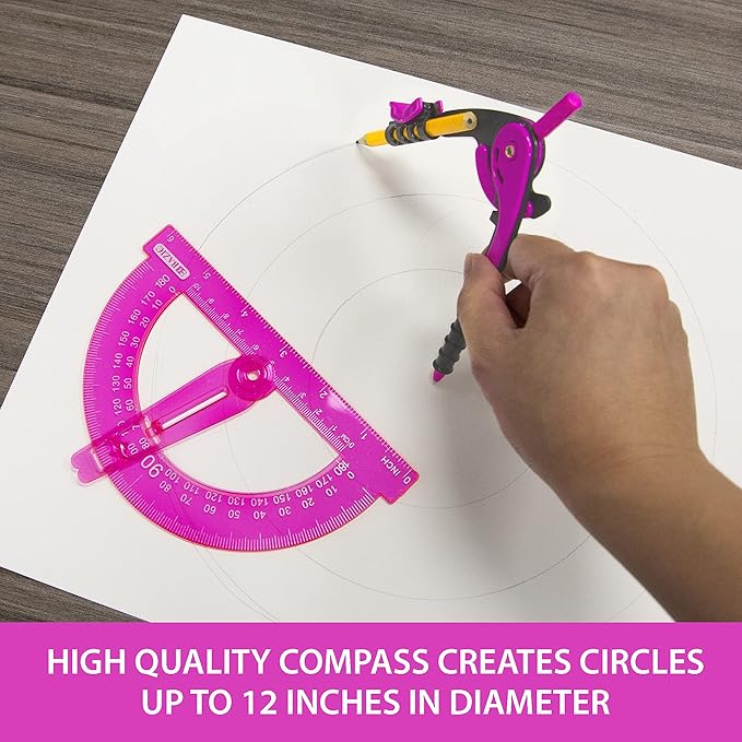 BAZIC PRODUCTS Geometry Set with Pencil Compass – Scale Ruler, HB Wood Pencil, Compass and Protractor Set for Students and Professionals, Ideal Use for Art and Drafting Tools, 144-Packs