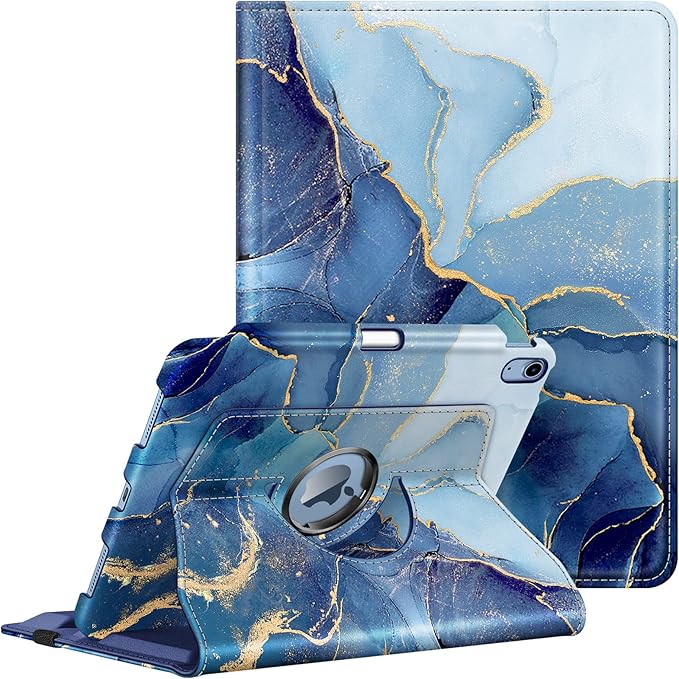 Fintie Rotating Case for iPad (A16) 11th Generation 11 Inch (2025), iPad 10th Generation 10.9 Inch (2022) - [Built-in Pencil Holder] 360 Degree Rotating Protective Stand Cover, Ocean Marble