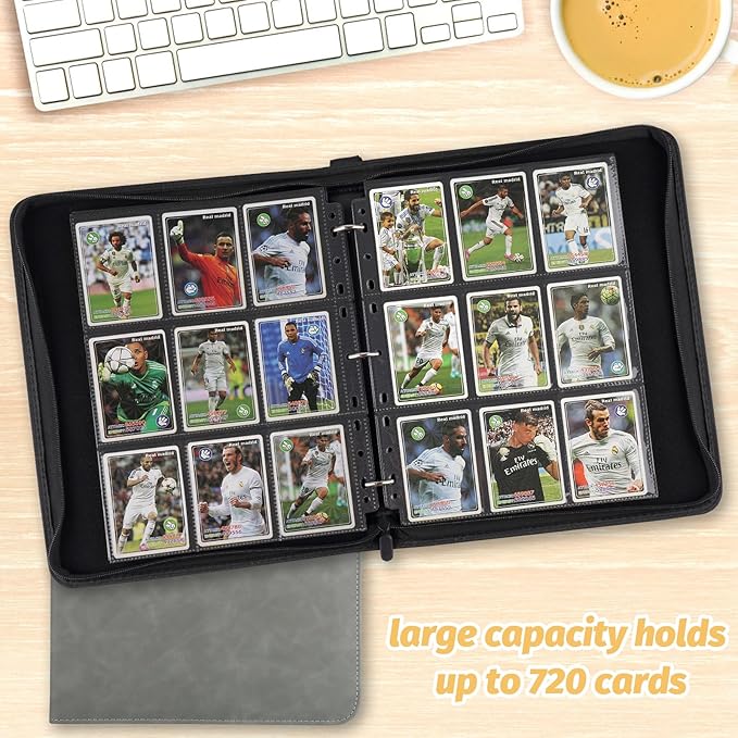 9 Pocket Card Binder, Premium Zip Trading Card Binder, 720 Double Sided Pocket PU Card Collection Binder, Collector Card Album, Card Folder for MTG, TCG, Sports Cards, Game Cards (Grey1)