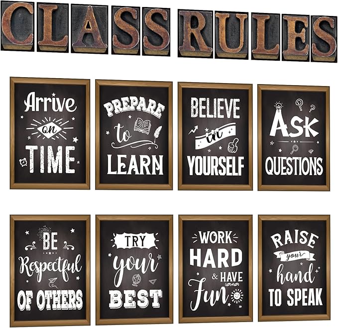 DUAIAI Classroom Decorations, 18 Pieces Bulletin Board CLASS RULES Posters for Classroom Decor, Inspirational Motivational Poster Quote Sign for School Teacher Supplies