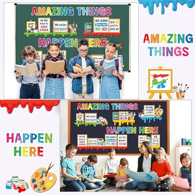 Qilery Bookshelf Bulletin Board Set Motivational Classroom Decor Reading Library Bulletin Board Set Inspirational Cutout for Back to School Classroom Decoration (Amazing Thing Happen Here)