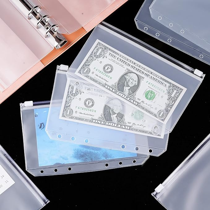 35pcs Binder Pockets A6 Binder Zipper Folders 6 Holes Zipper Binder Pocket for 6-Ring Notebook Loose Leaf Bags, Waterproof PVC Pouch Document Filing Bags for Cash, Cards