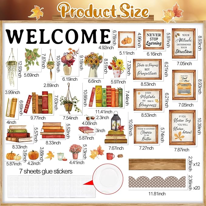 Qilery Bookshelf Bulletin Board Set Welcome Fall Motivational Classroom Decor Reading Library Bulletin Board Set Inspirational Cutout for Back to School Classroom Decoration