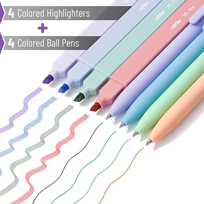 Mr. Pen- Aesthetic Highlighters and Gel Pens, 8 Pack, Assorted Color Highlighters, Colorful Ink Gel Pens
