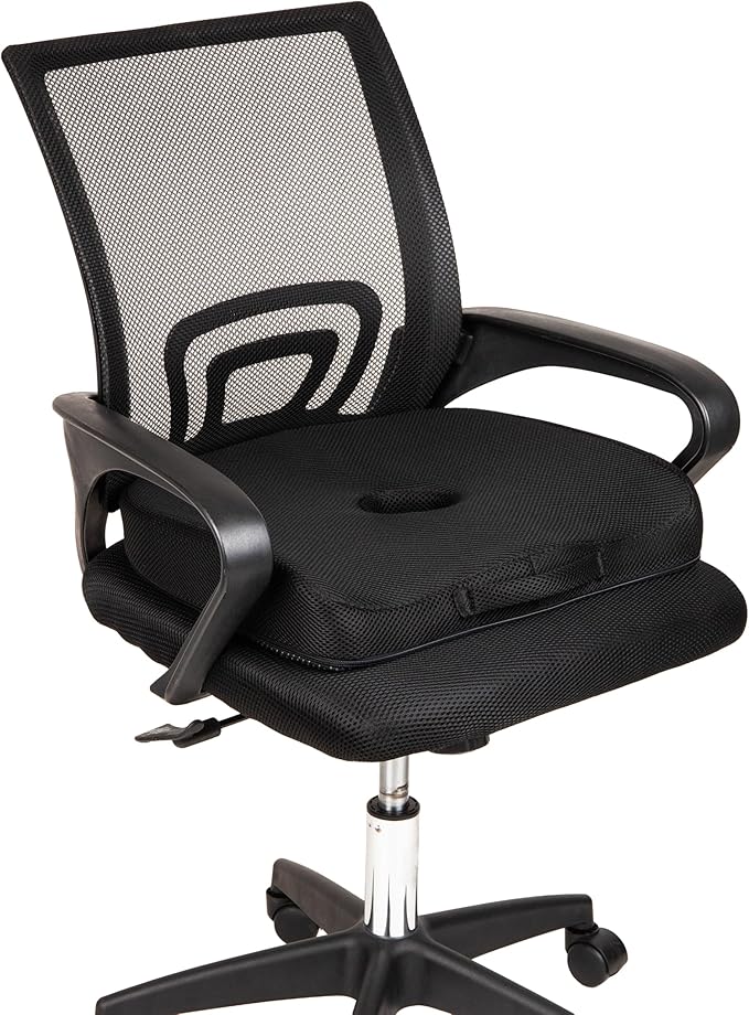 Mind Reader Gel Memory Foam Seat Cushion with Tailbone Cutout, Air-Cloud Technology, Ergonomic Support for Office Chair, Car, Sciatica, Coccyx & Hip Pain Relief, Black