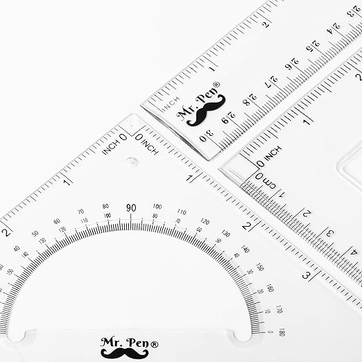 Mr. Pen Triangle Ruler, Protractor, Math Set - 3 Pack, Square Ruler, Protractor for Geometry