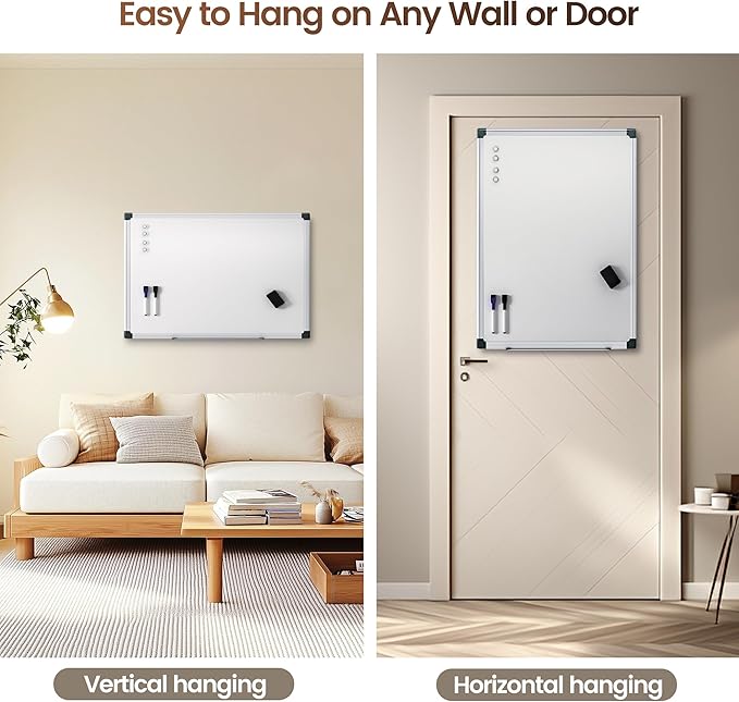 Magnetic White Board 36" x 24" for Wall, Dry Erase Board for Home Office, School, Study Room – Silver Aluminum Frame, 2 Markers, 4 Magnets, Included Eraser