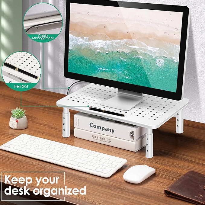 Monitor Stand Riser, 3 Height Adjustable Monitor Stand with Pen Holder, Dual Monitor Riser Laptop Riser for Office, Home, School Supplies, 1 Pack, White