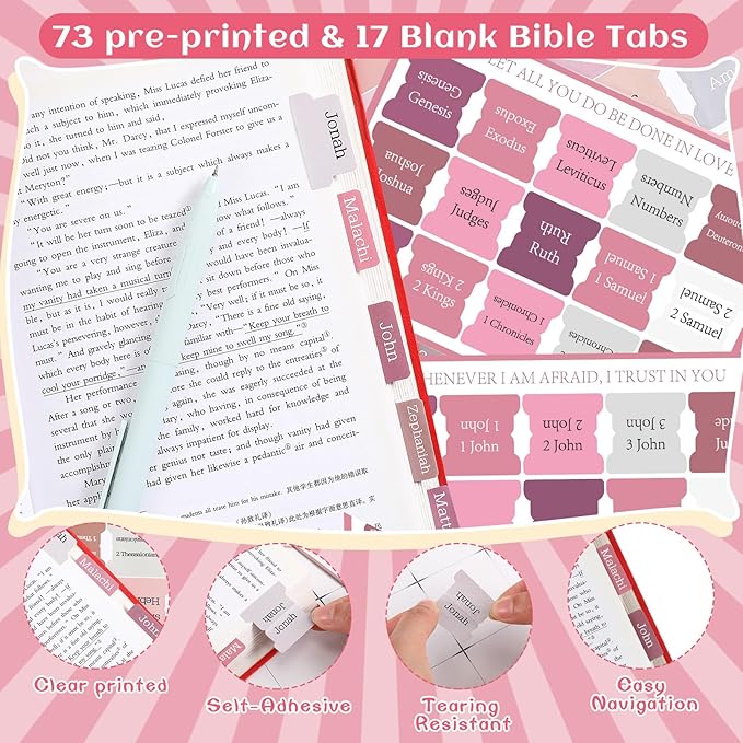 137 Pcs Bible Study Supplies Journaling Kit 1 Pencil Case 12 Highlighters 4 Sticky Notes 6 Gel Pens 35 Paper Clips 3 Tapes 1 Markers 75 Tabs for Christmas Bible School Gifts(Pink)