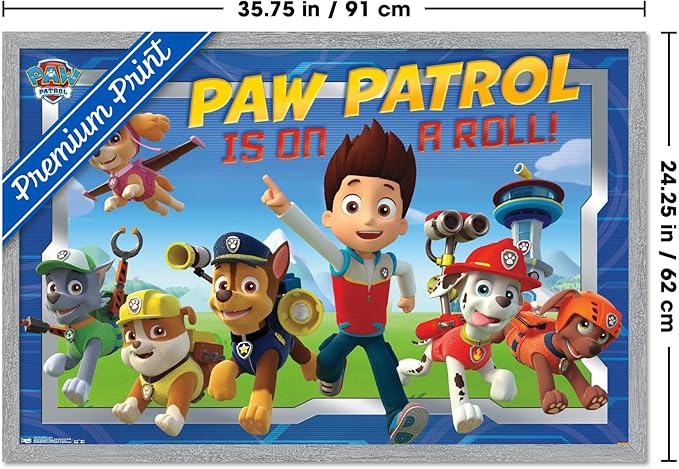 Nickelodeon Paw Patrol - Crew Wall Poster, 34L" x 22.4W", Gray Framed Version