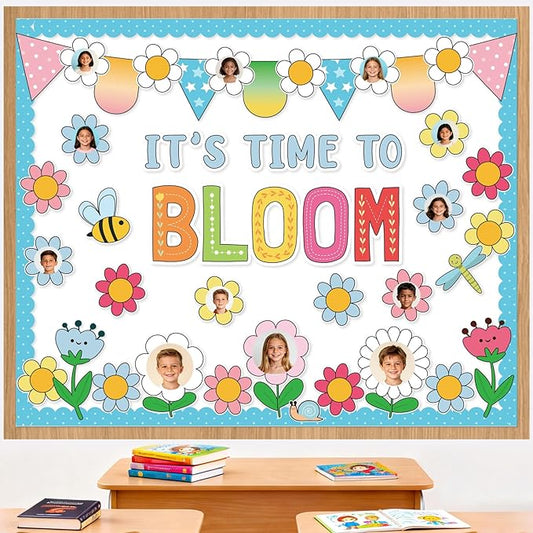 Spring Floral Bulletin Board Decorations for Classroom -It's Time To Bloom Bulletin Board Set Daisy Bee Dragonfly Cutouts DIY Flower Photo Crafts for Summer Spring School Home Wall Door Decor Supplies