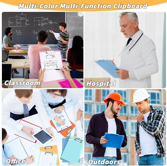 40 Pcs Plastic Clipboards Bulk 20 Assorted Colors 12.5 x 9 In Clear Colored Clip Board Standard A4 Letter Size Low Profile Clipboard Portable for Classroom Office Supplies Students Back to School