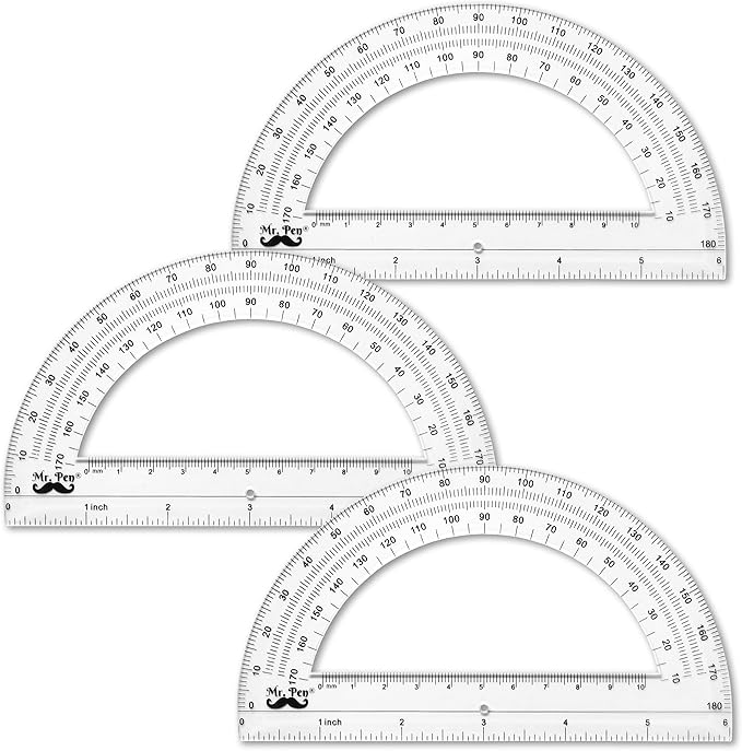Mr. Pen- Plastic Protractor, 3 Pack, 6 Inch, Clear Protractors for Geometry Classroom Student School & Office Supplies, Math Protractors 180 Degrees, Math Geometry