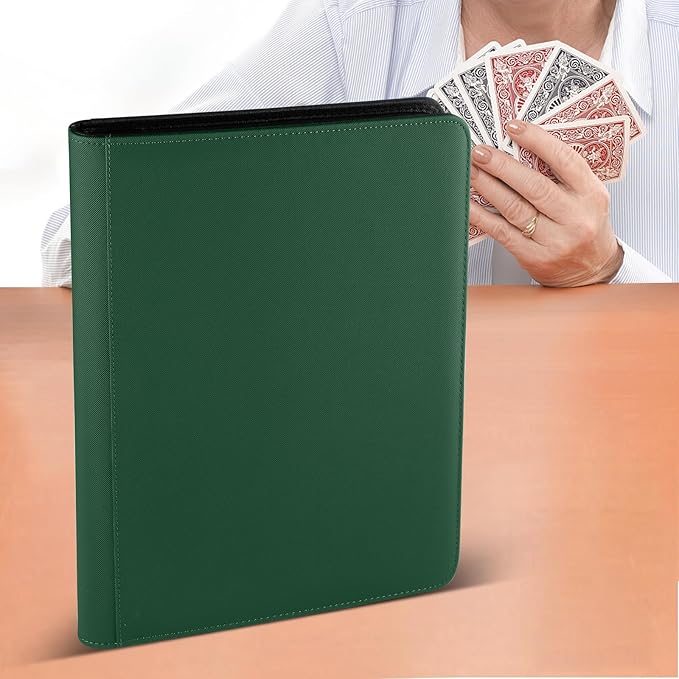 Trading Card Binder 16 Pocket, GERMUN PU Cover Card Binder for 1000+ Cards, Premium Trading Card Holder Folders, Double Sided Pocket Card Album for MTG, TCG (Dark Green)