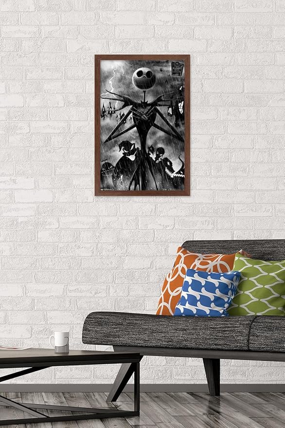 Trends International Disney Tim Burton's The Nightmare Before Christmas - Shadows Wall Poster, 22.4L x 14.7W, Mahogany Framed Version