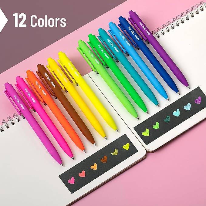 Mr. Pen- Retractable Gel Pens, 12 Pack, Bright Color Ink Gel Pens, Gel Pen Fine Point 0.7mm, Retractable Pens