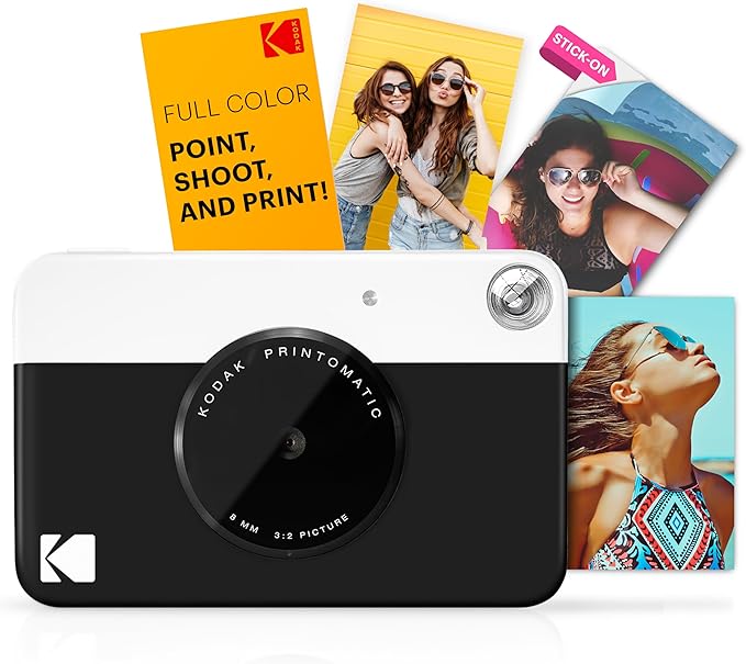 Kodak Printomatic Full-Color Instant Print Camera Starter Bundle + Carrying Case + Zink 20pk Photo Paper - Colorful Photos On 2x3 Sticky-Back Paper - Fun Gift for Birthday Christmas Holiday - Black