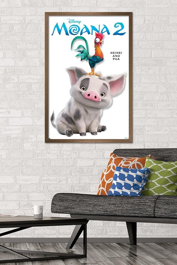 Disney Moana 2 - Heihei and Pua Feature Series Wall Poster, 34L" x 22.4W", Bronze Framed Version