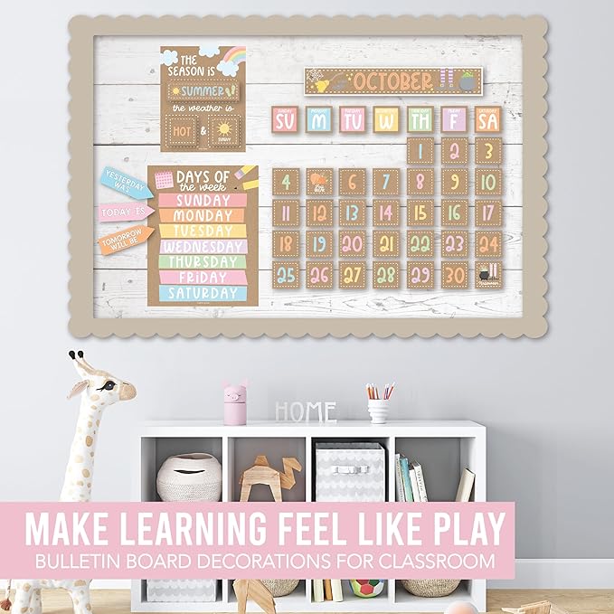 Hadley Designs Classroom Calendar Set Bulletin Board Decorations - School Calendar for Classroom Elementary, Preschool Must Haves, Homeschool & Daycare Essentials, Kraft Teacher Calendars