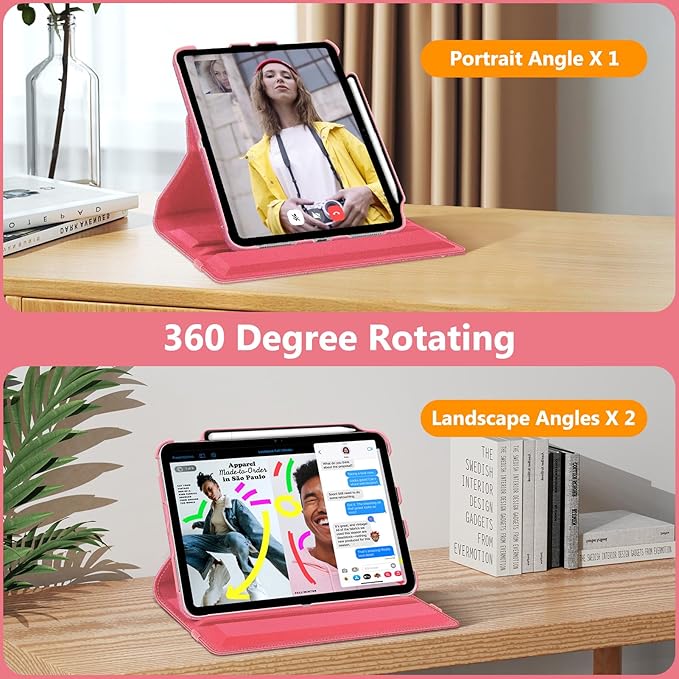 Fintie Rotating Case for iPad (A16) 11th Generation 11 Inch (2025), iPad 10th Generation 10.9 Inch (2022) - [Built-in Pencil Holder] 360 Degree Rotating Protective Stand Cover, Glittering Pink