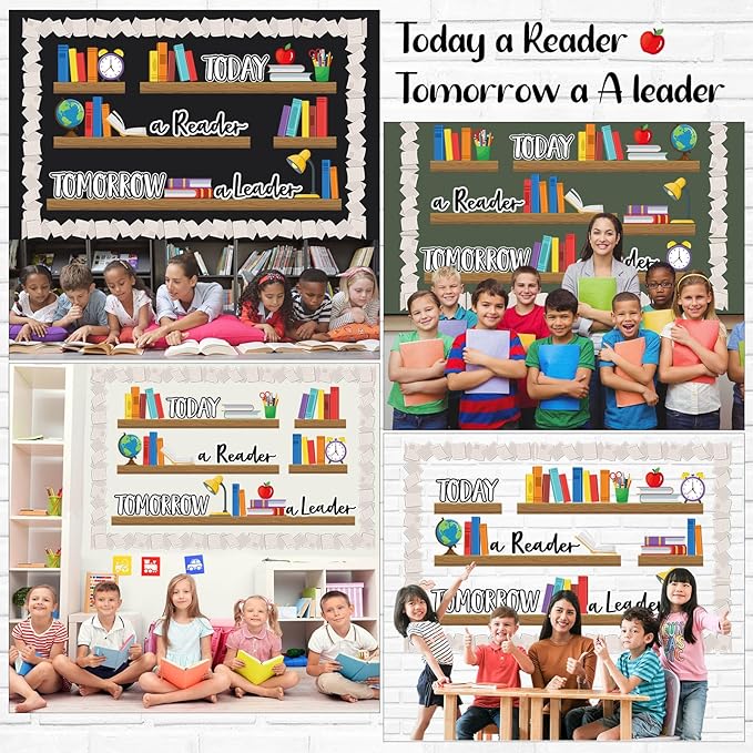 Qilery Bookshelf Bulletin Board Set Today a Reader Tomorrow a Leader Motivational Classroom Decor Reading Library Bulletin Board Set Inspirational Cutout for Back to School Classroom Decoration
