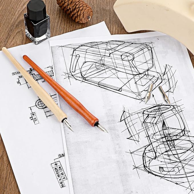 12 PCS Oblique Calligraphy Dip Pen Set Dip Pens Nib Speedball Pens Include Calligraphy Oblique Pen Holder or Straight Holder Replacement Nibs for Painting Signing Writing Present