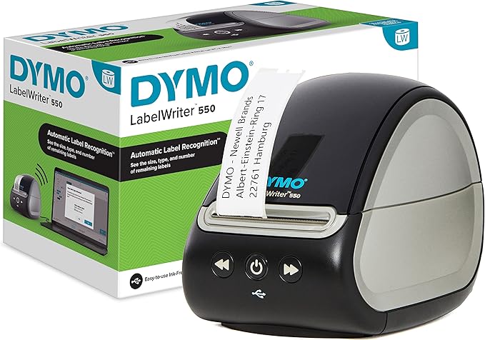 Dymo LabelWriter 550 Label Printer | labelmaker with Direct Thermal Printing | Automatic Label Recognition | Prints Address Labels, Shipping Labels, Barcode Labels and More | EU Plug