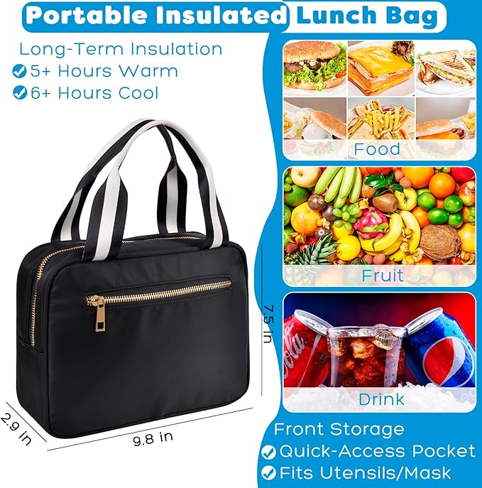 ChezMax Zipper Binder 3 Ring with Lunch Box - Zipper Binder Organizer Bag with Shoulder Strap & Handle, 2 Inch O Ring Binders, Large 500 Sheet Capacity & Multi-Pocket Binders Bag Organizer, Black