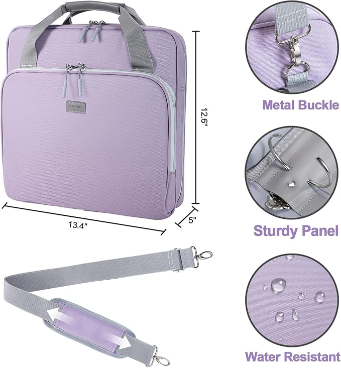 4 Inch 3 Ring Zipper Binder D-Ring, Binder with Strap 800 Sheet Capacity & Multi-Pockets School and Office Binder Organizer, Compatible with 13-Inch MacBook(Patent Design Purple)