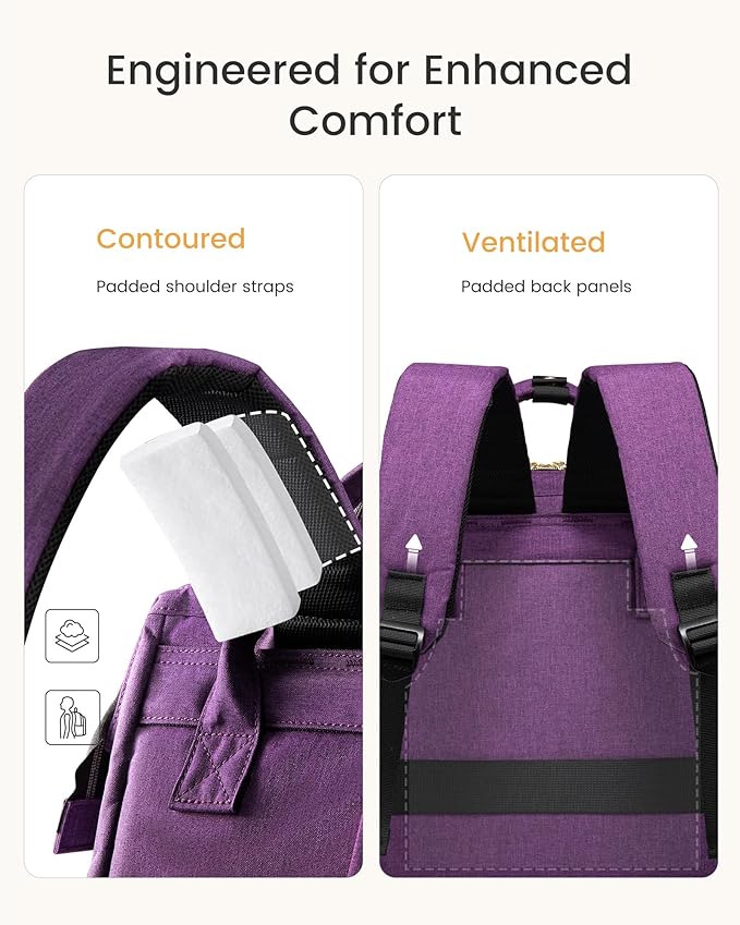 LOVEVOOK Laptop Backpack for Women with Giant Tumbler Holder Pocket,15.6 inch Waterproof Travel Backpack Purse Computer Laptop Bag,Professional Work College Nurse Teacher Backpack Daypack,Rose Purple