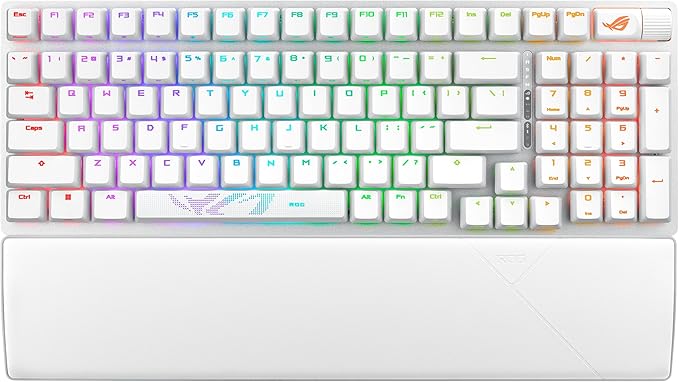 ASUS ROG Strix Scope II 96 Wireless Mechanical Gaming Keyboard – 96% Full-Size, Tri-Mode Connectivity, Hot Swappable Pre-lubed ROG NX Storm Clicky Switches, PBT Keycaps, RGB, PC/Mac Support - White