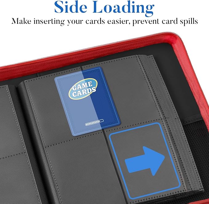 Premium 4 Pocket Zip Card Binder, Trading Card Binder for 320 Cards, Portable PU Card Collection Binder, Collector Card Album Folder for Game & Sports Cards (Red)