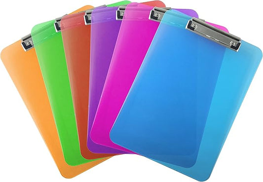 Trade Quest Plastic Clipboard Transparent Color Letter Size Low Profile Clip (Pack of 6) (Assorted)