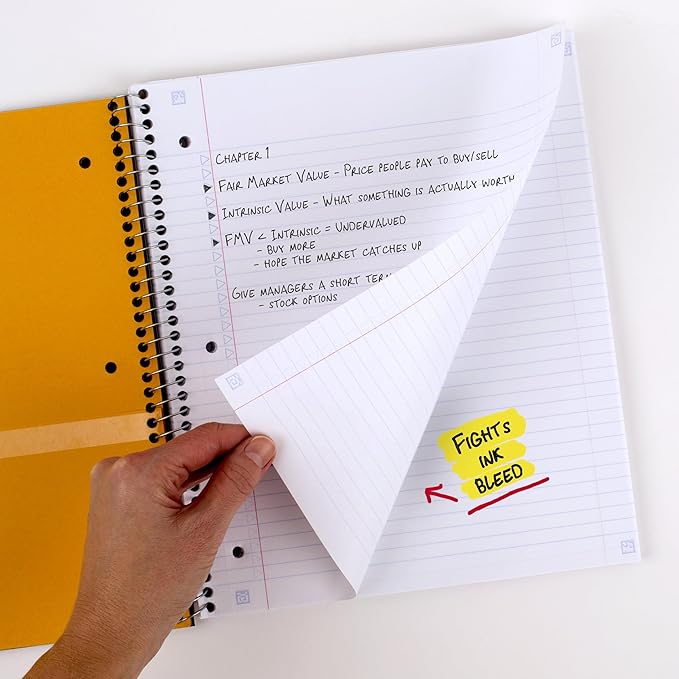 Five Star Spiral Notebook + Study App, 3 Subject, College Ruled Paper, 8-1/2" x 11", 150 Sheets, Fights Ink Bleed, Water Resistant Cover, White (72464)