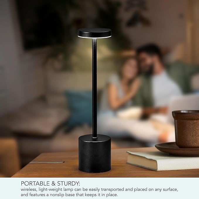 Mikasa 13.3 Inch Rechargeable LED Lamp - Portable Touch Control Desk Lamp with 3 Color Temperatures, Stepless Dimming, 5000mAh Battery, 30 Hour Runtime, USB-C Charging - Black Stick Design