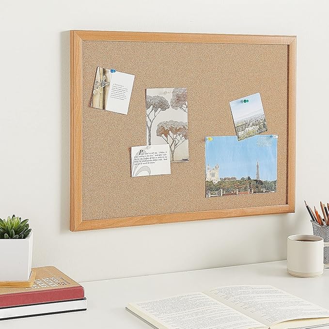 Staples Standard Cork Bulletin Board with Oak Finish Frame, 2 ft W x 1.5 ft H Wall Mounted Cork Message Board for Home Office and Classroom