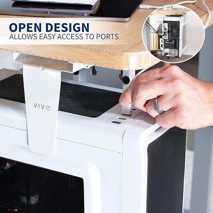 VIVO Adjustable Under Desk and Wall Mount for PC 3.5-7.8 inches Wide, Computer Case CPU Holder with Swivel and Secure Locking, White, MOUNT-PC01W