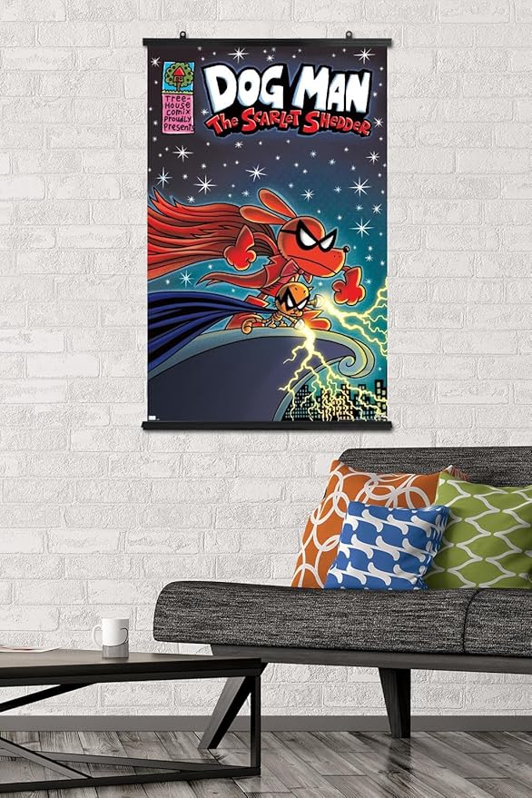 Dog Man - The Scarlet Shedder Wall Poster, 34L" x 22.4W", Premium Poster & Clip Bundle
