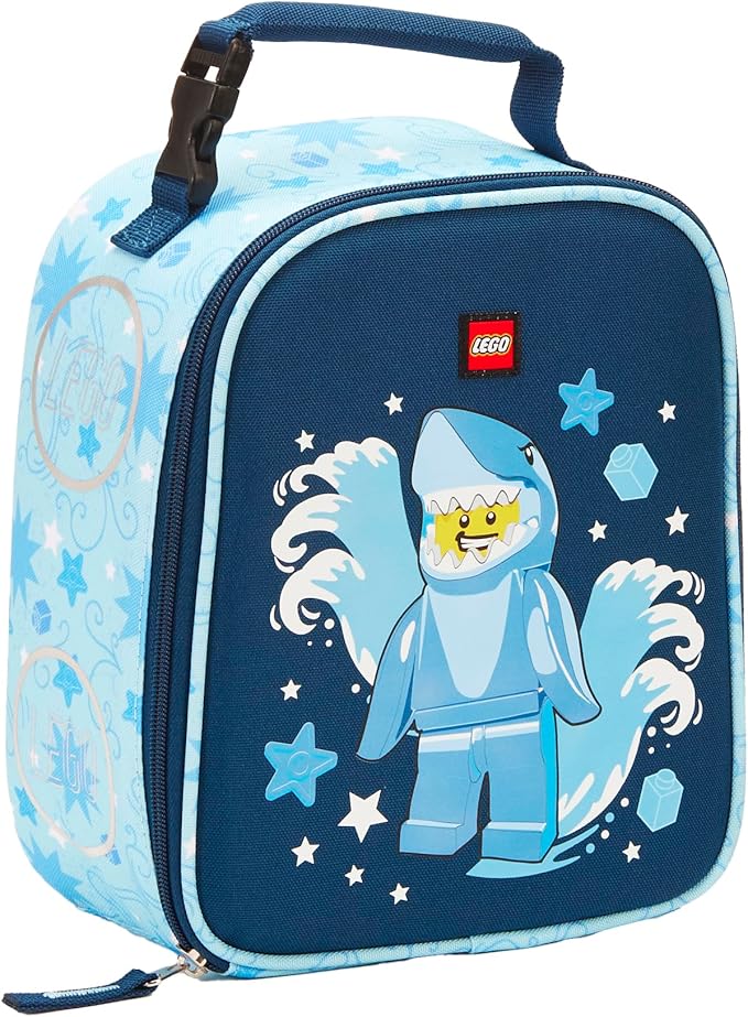 LEGO CHARACTER Lunch Box, Insulated Soft Reusable Lunch Bag Meal Container for Boys and Girls, Perfect for School or Travel, Meal Tote - SHARK GUY